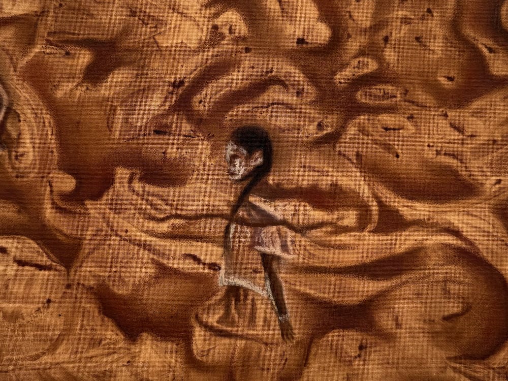Detail of Pachamama: a woman’s figure emerging from the surface.