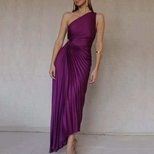 Vestido Largo Plisado Asimétrico